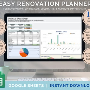 Renovation Planner, Home Project Tracker, Home Improvement Cost Spreadsheet, Home Renovation Budget Template, DIY Remodel Planner