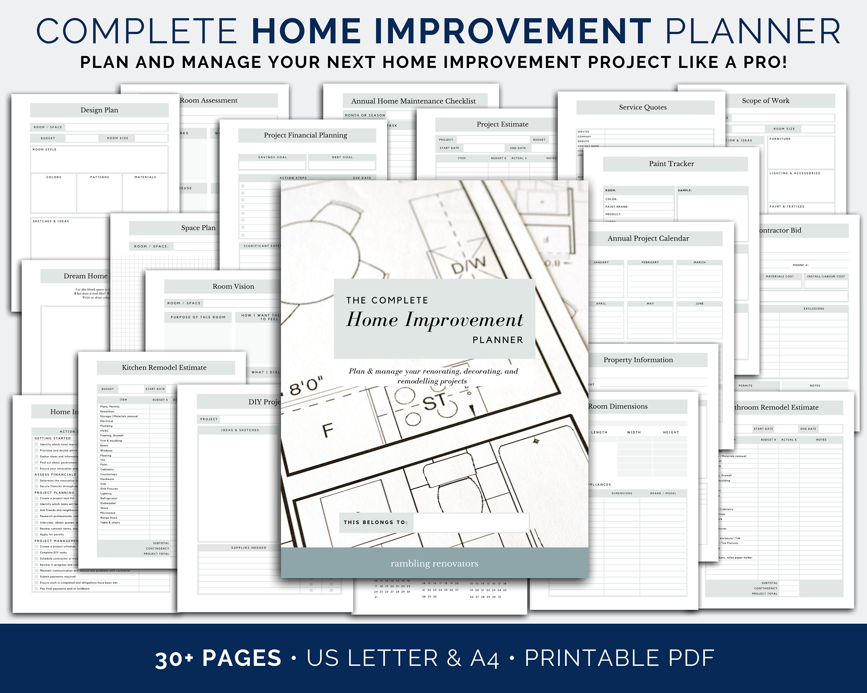 Home Renovation Planner Renovation Planner Home Improvement Etsy