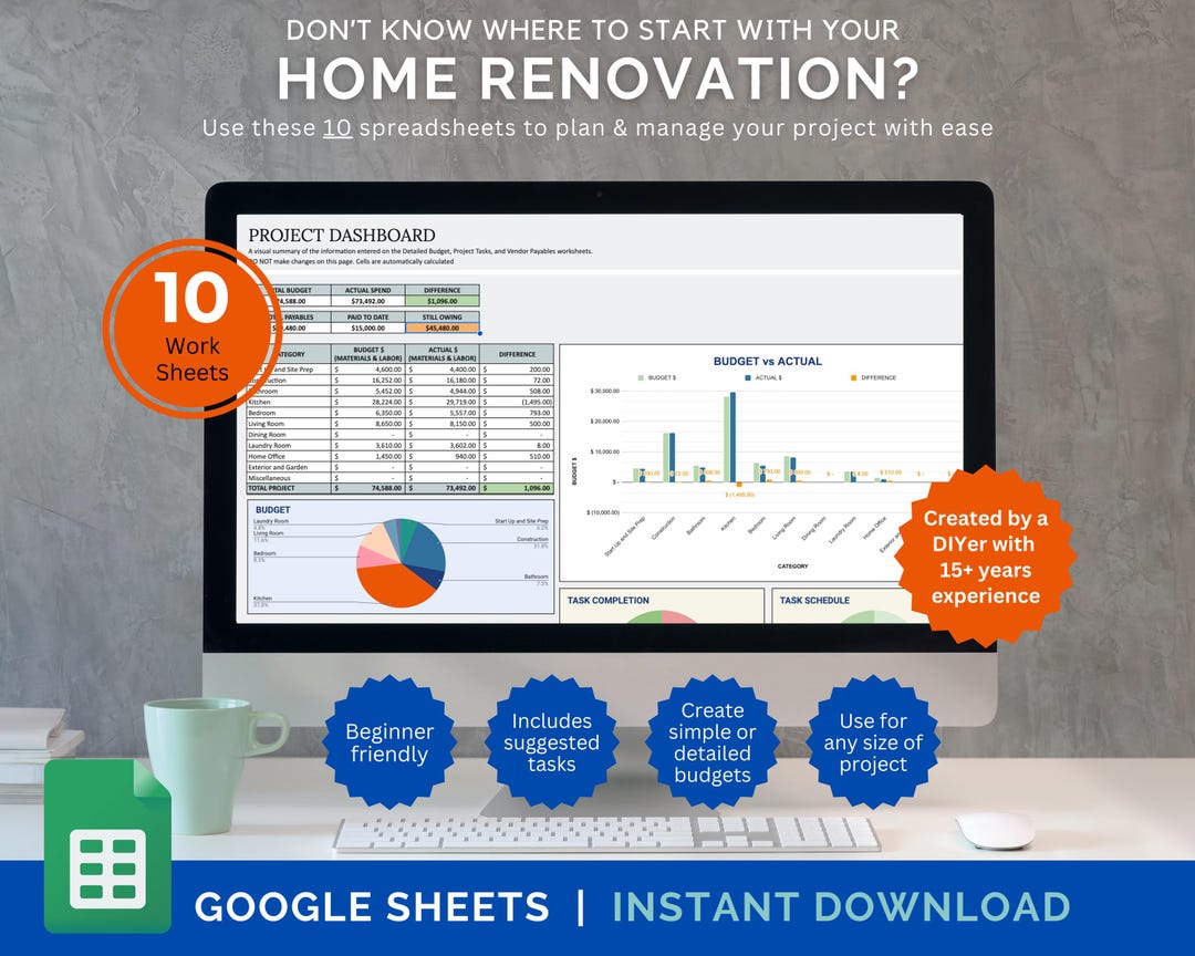 Home Renovation Budget Spreadsheet | Remodel Planner Google Sheets ...