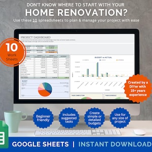 Home Renovation Spreadsheet: Budget & Project Planner (Google Sheets)