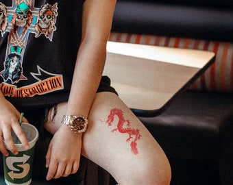 Roter chinesischer Drache temporäres Tattoo – Orientalisches Design (2er Set)