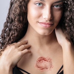 Pink Rose Temporary Tattoo: Artsy Pink Flower, One-Week Floral Fake Tattoo (Set of 2)