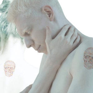 Colorful Skull Temporary Tattoo: One-Week Dotted Skull Fake Tattoo (Set of 2)