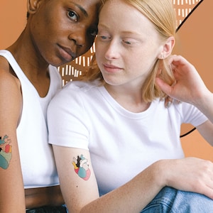 Hearts Temporary Tattoo: Colorful Hearts Fake Tattoo, Love Tattoo for Couples (Set of 2)
