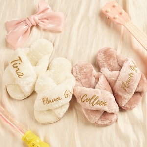 Personalized Kids Slippers Gifts for Babies, Bridal Wedding Flower Girl Slippers Gifts, Bachelorette Party, Fluffy Slippers, Christmas Gifts