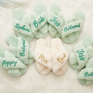 Custom Fluffy Bridesmaid Slipper,Bachelorette Party Gifts,Bride Slipper,Bridesmaid Gifts Custom Slippers, Gifts for Her, Fluffy Slippers image 6