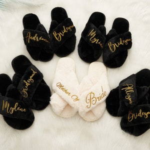 Custom Bride Fluffy Slippers,Wedding Bridesmaid Fur Slippers,Bridal Shower Gifts, Bridal Fluffy Cross Slippers,Bachelor Party Gifts-Slippers image 7