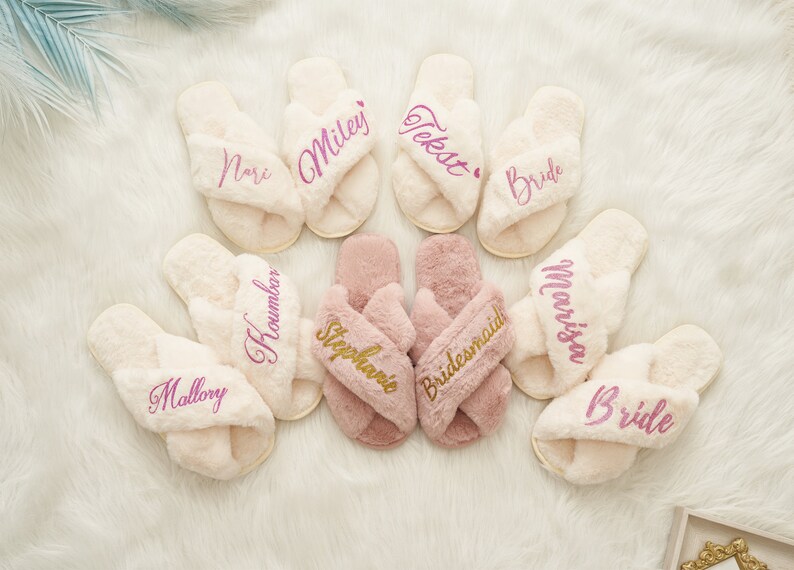 Custom Fluffy Bridesmaid Slipper,Bachelorette Party Gifts,Bride Slipper,Bridesmaid Gifts Custom Slippers, Gifts for Her, Fluffy Slippers image 7