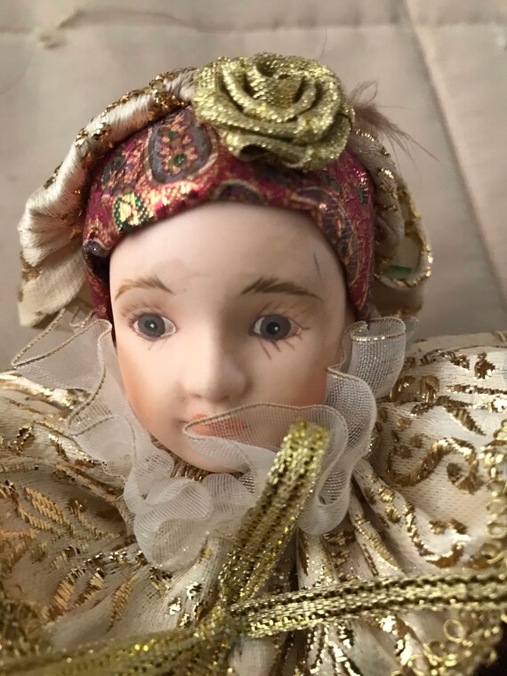 Vintage Porcelain Jester Clown Doll 8 Height Etsy