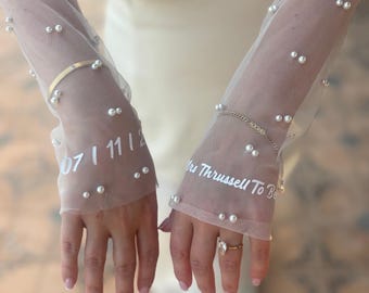 Personalised Pearl Bridal Sleeves, Hen do, Wedding Bride Accessories