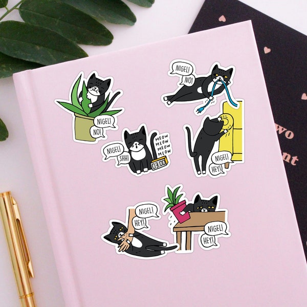 Benutzerdefinierte Tuxedo Cat Sticker | Personalisierter Tuxedo Katzenaufkleber | Lustiges Geschenk für Katzenliebhaber | Schwarzweiss-Katzenmama kundengebundene Aufkleber