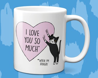 Tuxedo Cat Heart Message Mug | Customizable Tuxedo Cat Mug | Funny Gift For Cat Lovers | Black and White Tuxedo Cat Mom Cat Dad Mug
