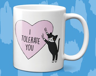 Tuxedo Cat Heart Message Mug | Customizable Tuxedo Cat Mug | Funny Gift For Cat Lovers | Black and White Tuxedo Cat Mom Cat Dad Mug