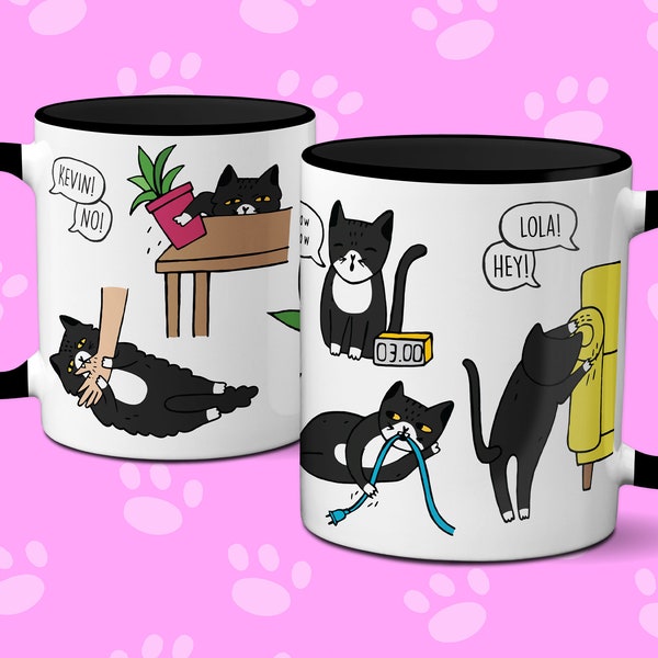 Custom Tuxedo Cat Mug | Personalized Tuxedo Cat Mug | Funny Gift For Cat Lovers | Black and White Cat Mom Customized Mug