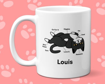 Custom Tuxedo Cat Petting Diagram Mug | Personalized Tuxedo Cat Mug | Funny Gift For Cat Lovers | Black and White Cat Mom Customized Mug