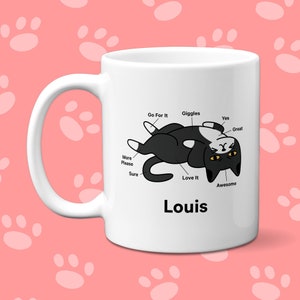 Custom Tuxedo Cat Petting Diagram Mug | Personalized Tuxedo Cat Mug | Funny Gift For Cat Lovers | Black and White Cat Mom Customized Mug