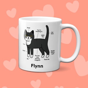 Tuxedo Katzen Diagramm Tasse | Personalisierter Tuxedo Katzenbecher | Lustiges Geschenk für Katzenliebhaber | Schwarze und weiße Katze Mama Personalisierte Tasse