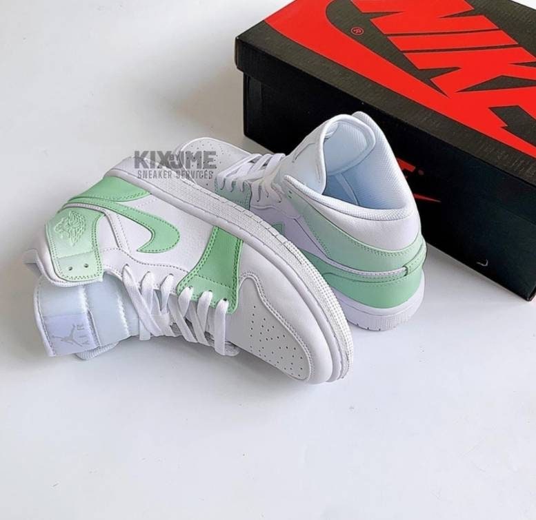 Custom Nike Air Jordan 1 Mid “grey and black drip” unique and handpainted  sneakers
