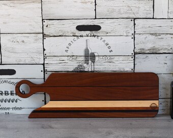Charcuterie board, serving board made of sapele, maple, anigre and wenge