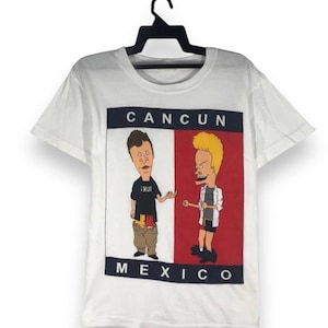vintage Beavis Butthead cancun mexico cartoon tshirt T-shirts ronde hals maat L