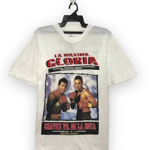 vintage 90s 1996 lightweight world boxing championship chavez vs oscar de la hoya autograph tshirt tee t-shirt roundneck crewneck tee size L
