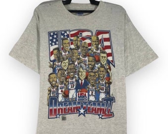 vintage 90s 1996 Usa basketball dream team 2 shaq derrick coleman larry kevin johnson tshirt tee t-shirt roundneck crewneck tees size M