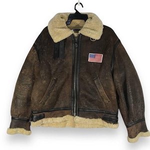vintage 90s b-3 american fighter flight leather jacket sherpa  ww1 size M