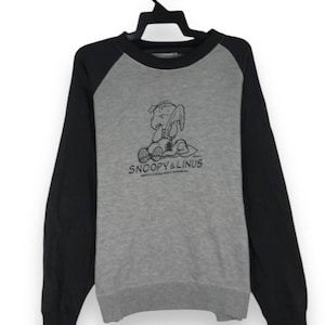 Sudadera vintage de cuello redondo con Snoopy y Linus Peanuts, talla L