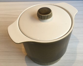 Vintage Meakin Crock Pot, Sage Green and White Glazed, 70s Kitchenware