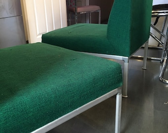 Vintage reception modernist chairs - bright green fabric, pair, detachable frames. LUBKE