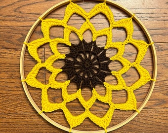 Sunflower Mandala Crochet Pattern - Flower Dreamcatcher Pattern - PDF Digital Download - Pattern Only