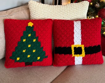 Christmas Crochet Pillow Pattern: Santa & Tree C2C (PDF Pattern)