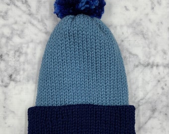 Handmade Knit Hat Blue Teal Ocean Swirl Design Warm Winter 