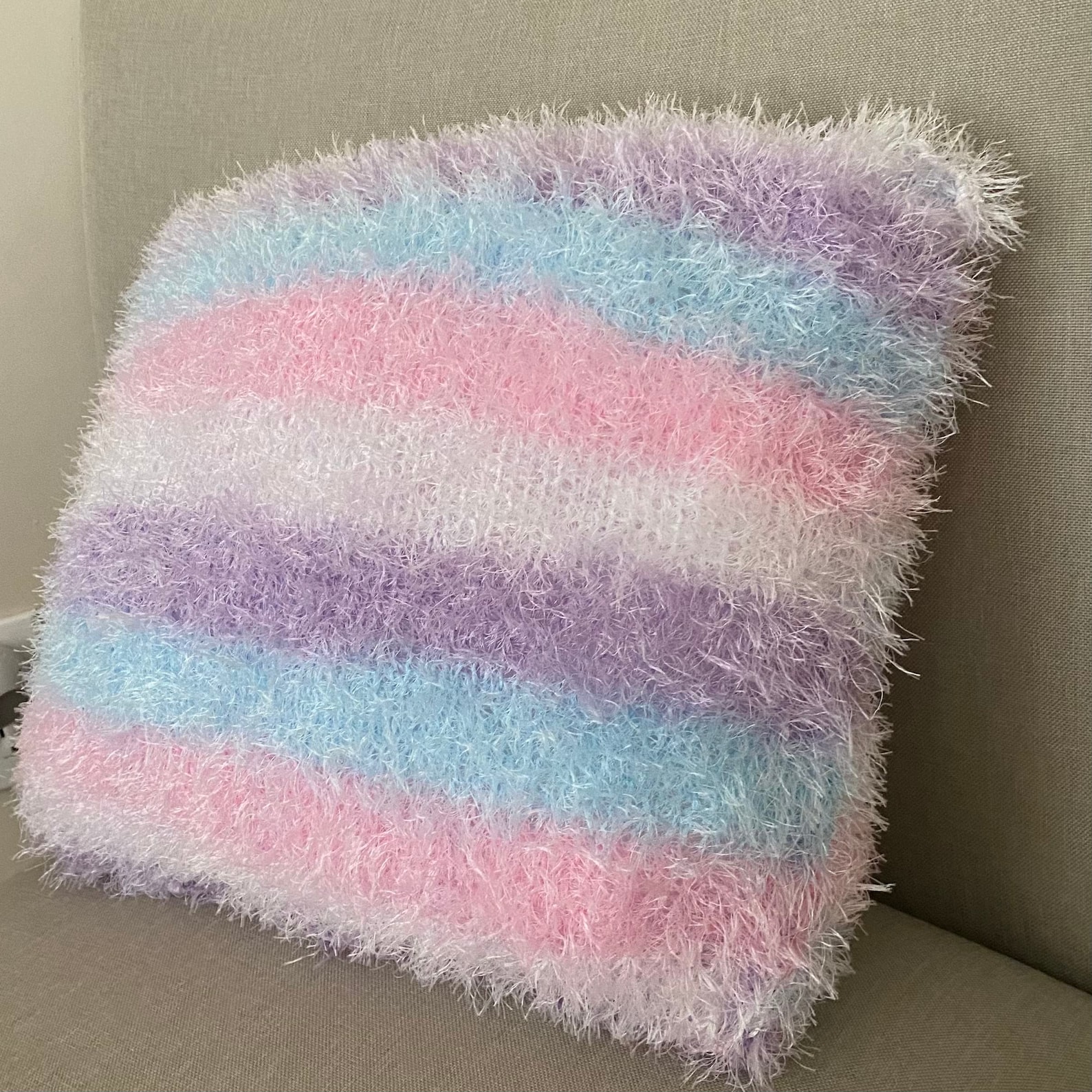 Fuzzy Throw Pillow Shag Pillow Striped Knit Throw Pillow Etsy