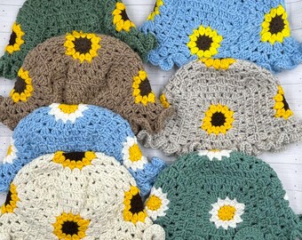 Crochet Flower Bucket Hat Pattern: Sunflower Granny Square (PDF Pattern)