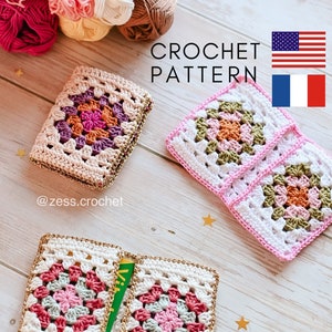 TUTORIEL CROCHET pochette porte cartes carré granny modèle patron pdf, explications numérique Français et anglais image 1