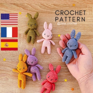 Tiny bunny CROCHET PATTERN PDF tutorial in English French Espanol by Zess - tiny animal easy file amigurumi