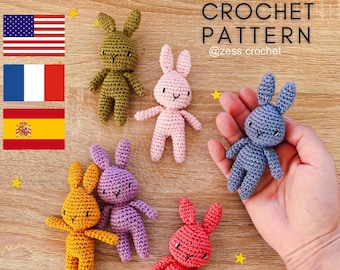 TUTORIEL CROCHET, mini lapin, modèle patron pdf, Français Anglais Espagnol, amigurumi miniature, animal au crochet, modèle facile crochet