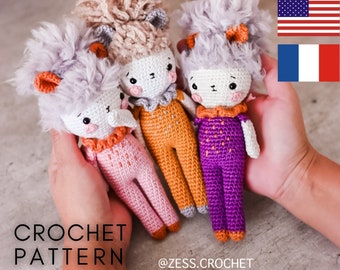 doll CROCHET PATTERN PDF tutorial in French English - easy to follow amigurumi instant download instructions