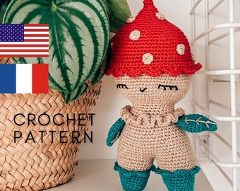 Tutorial de amigurumi de hongo en PDF (francés/inglés) - Instrucciones: patrón de criatura otoñal, peluche Pilz, descarga.