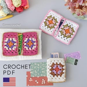 TUTORIEL CROCHET pochette porte cartes carré granny modèle patron pdf, explications numérique Français et anglais