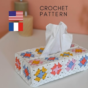 TUTORIEL CROCHET housse granny boite à mouchoirs modèle patron pdf Français Anglais fichier numérique explications decoration idée cadeau