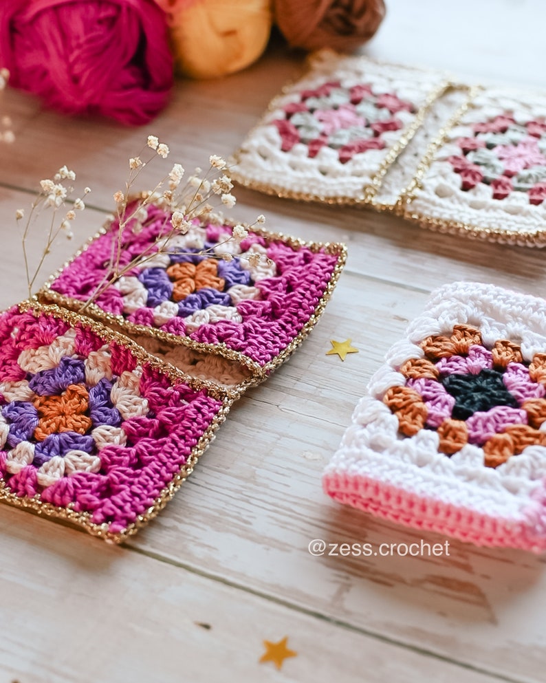 TUTORIEL CROCHET pochette porte cartes carré granny modèle patron pdf, explications numérique Français et anglais image 5