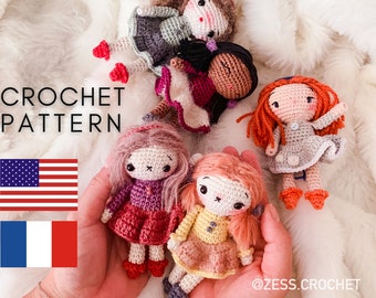 TUTORIEL CROCHET mini poupée modèle patron PDF en Français / Anglais  facile à suivre sans couture amigurumi