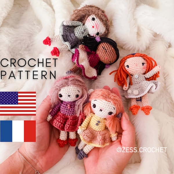 TUTORIEL CROCHET mini poupée modèle patron PDF en Français / Anglais  facile à suivre sans couture amigurumi