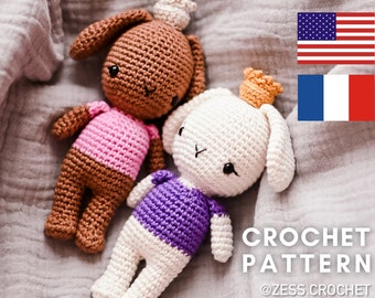 TUTORIEL CROCHET patron lapin PDF en Français Anglais  - téléchargement instantané explications princesse amigurumi animal facile à suivre