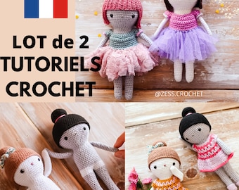 LOT 2 TUTORIELS CROCHET poupée Kima + tenue lapin en Français - explications modèle patron amigurumi doudou facile