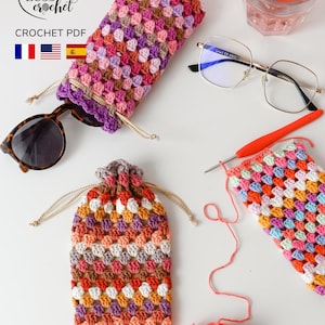 CROCHET TUTORIAL Granny glasses case pouch – PDF Pattern French English Spanish - Summer model Gift idea