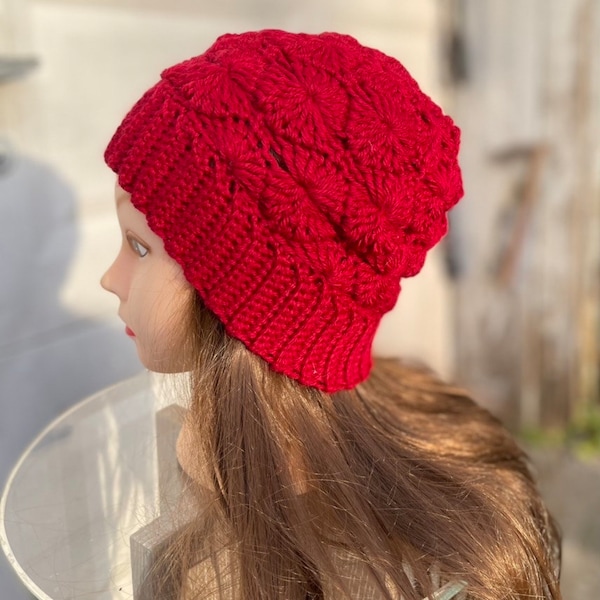 Red  beanie hat for woman, Winter crocheted hat ready to ship/Bright Red Beanie/Crochet Hat/Soft Cozy Comfy Hat/Warm Winter Hat/Youth/Adult