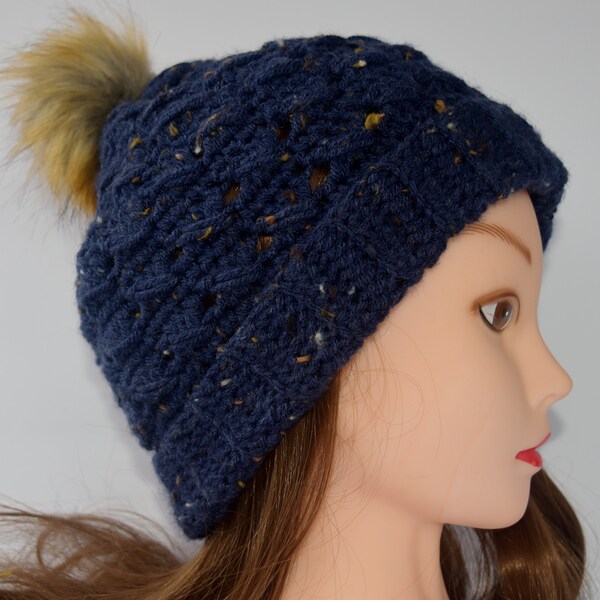 Blue Hat*Crochet Hat*Pretty Cute*Unique*Comfy Cozy*Warm Winter Beanie*Soft Texture*Youth*Adult*Women*Ladies